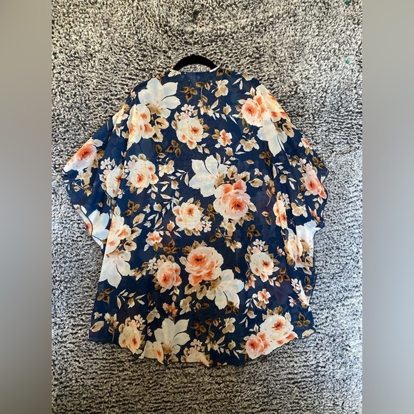 Emory Park Women’s Caley Open Front Woven Floral Kimono Navy Size 2XL - Picture 4 of 7